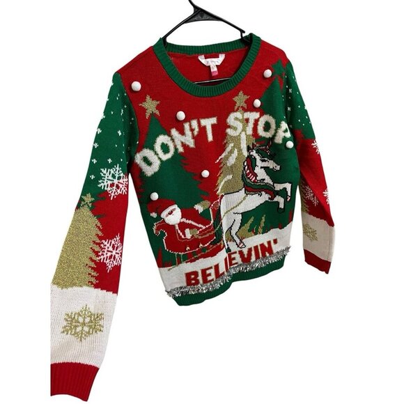 No Boundaries Women's Large 'Ugly' Christmas Sweater Don't Stop Believin' Santa - Picture 4 of 6